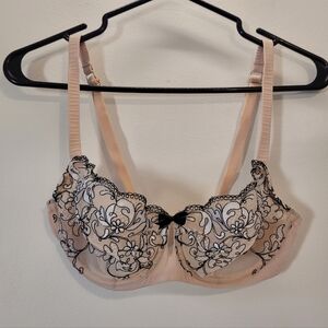 Piege Lingerie Beige And Black With White Floral Lace Bra - Size 34D
